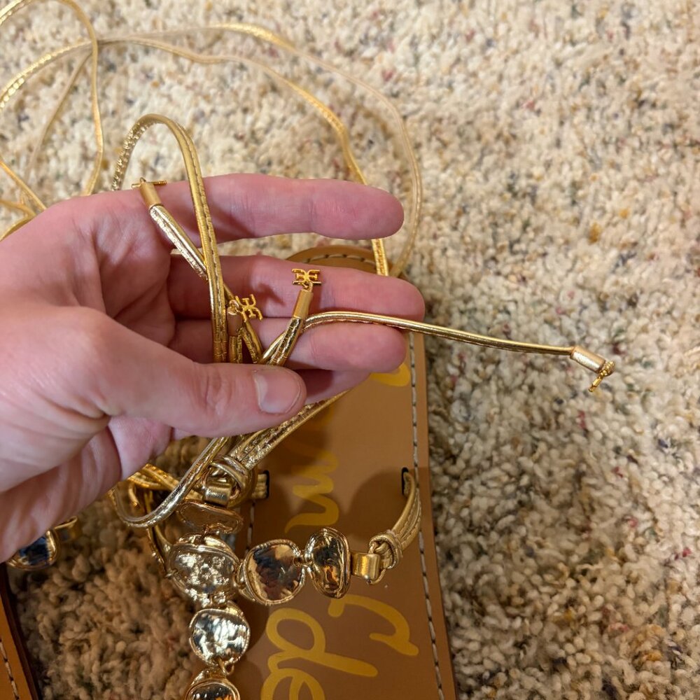 Sam Edelman Deirdre Gold Metallic Wrap Sandals Goddess - Picture 9 of 11